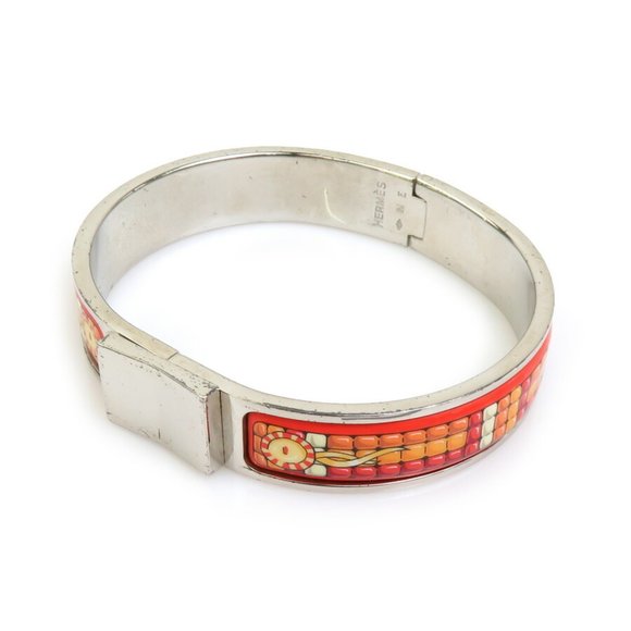 Hermes HERMES bangle bracelet click clack metal enamel silver orange ladies e588 - Picture 1 of 5